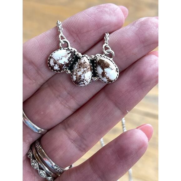 Wild horse Jasper Cluster Bar Pendant Sterling Silver 925 Necklace Southwestern - Picture 2 of 6